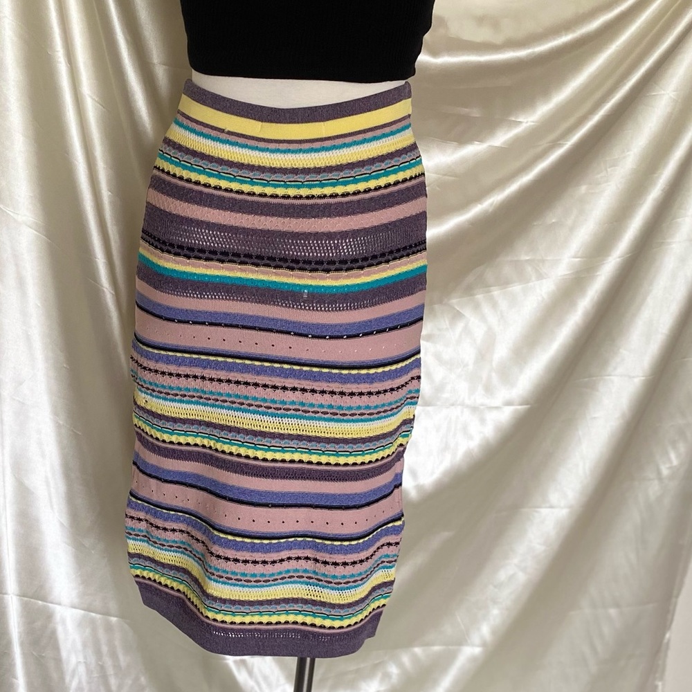 Multi Color Stripe Midi High Waist Skirt - Picture 5 of 6